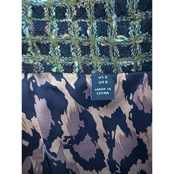 Carlisle Tweed Cropped Blazer 6 Green Black Leopard Statement Jacket Office Chic - Picture 10 of 13